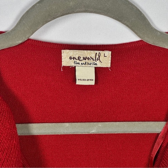 One World Red Ruffle Front Longline Tunic Dress Festive Romantic Style L - Picture 4 of 9